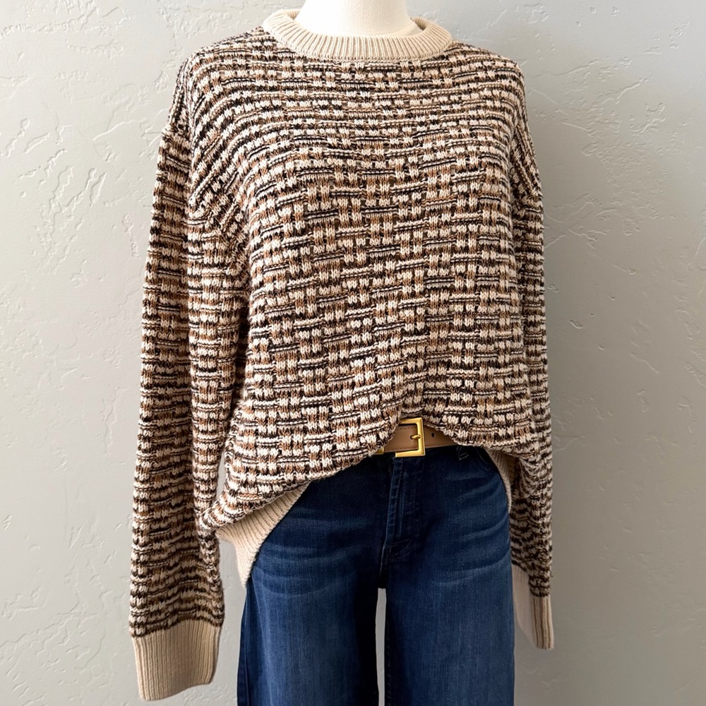 Zara Textured Knit Sweater Oversized Neutral Eclectic Grandpa M